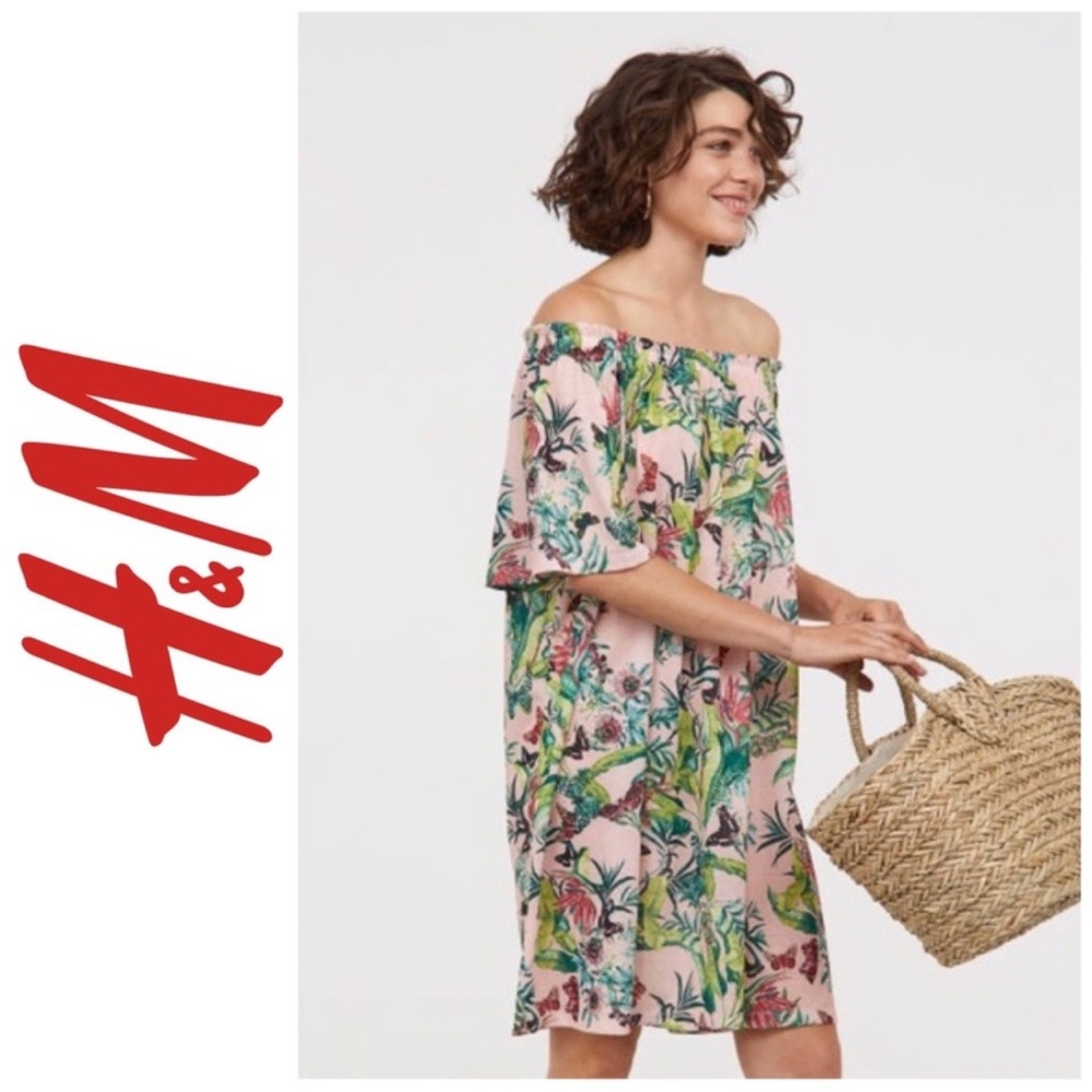 H&M | Flowy Pink Floral Off the Shoulder Dress